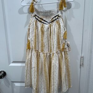 Summer Dress Easel White and Gold Dress with Tassels NWT Festival Festive Boho